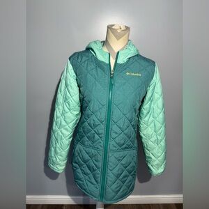 Columbia Two-Tone Quilted Jacket in Teal and Light Green
